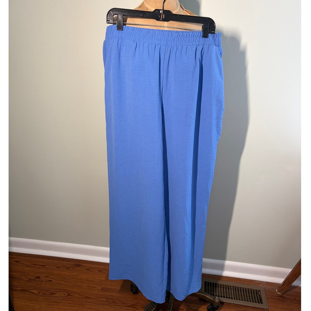 Primark Blue Wide-Leg Pull-On With Pockets Boho Cottagecore Crepe Pants Large